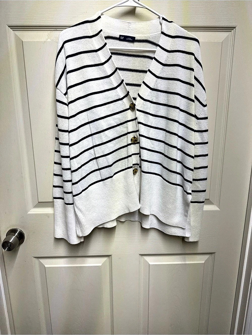 Gap Striped Crewneck Sweater in White & Blue Size Large